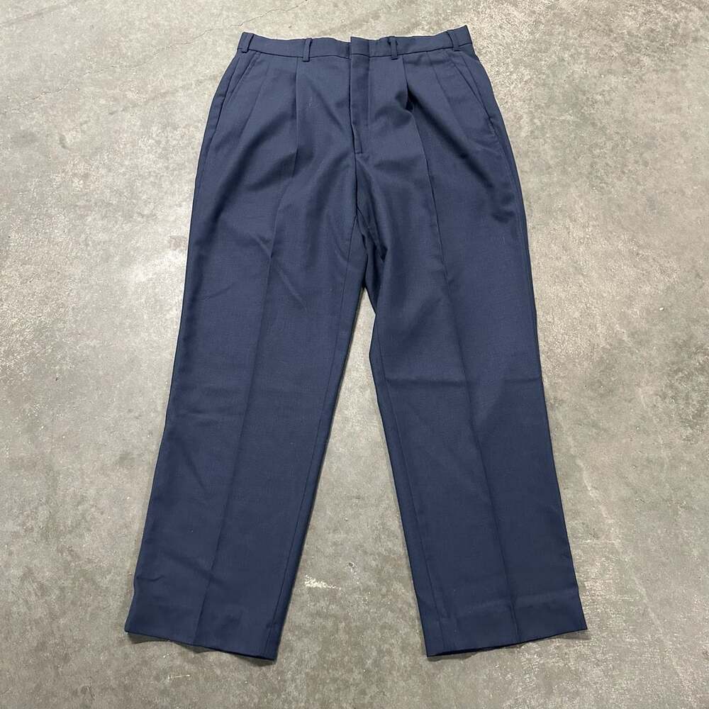 Vintage Lands End 100% Worsted Wool Pleated Dress Pants 35x31 Made USA